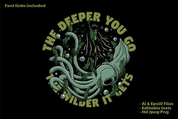 Cartoon Diver Running from Giant Squid – A Bold Mascot for Dynamic Branding