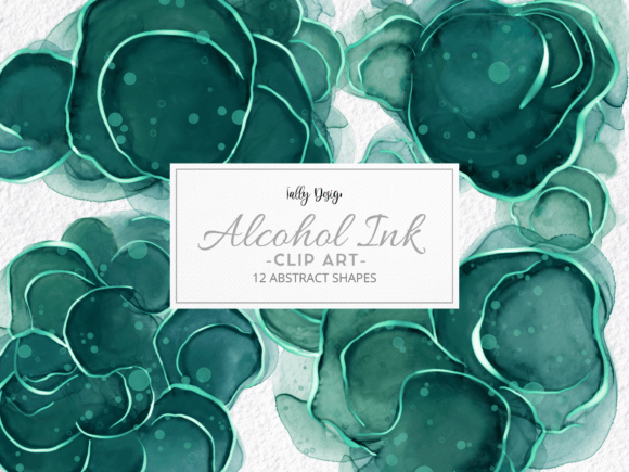 Deep Teal Alcohol Ink Elegant Clip Art