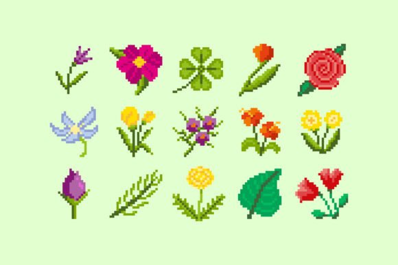 Floral Pixel Art Symbols: A Retro Design Treasure for Creatives