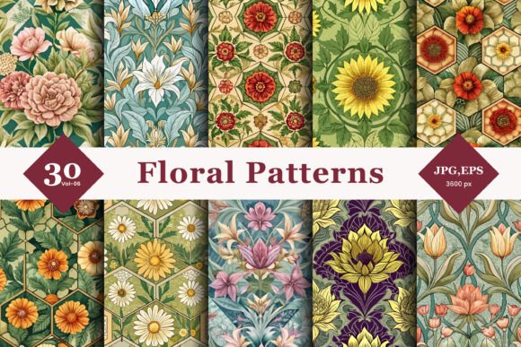 Geometric Floral Seamless Patterns 06: Creative Design Fusion