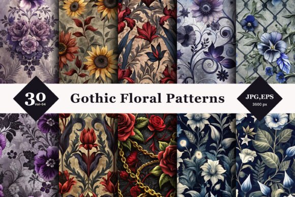 Gothic Floral Seamless Patterns 04: Elevating Design with Dark Elegance