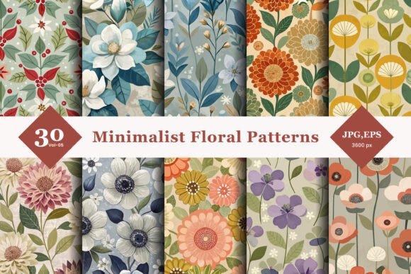 Minimalist Floral Seamless Patterns 05 for Modern Design Projects