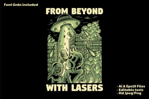 Retro Cartoon UFO Attack the City