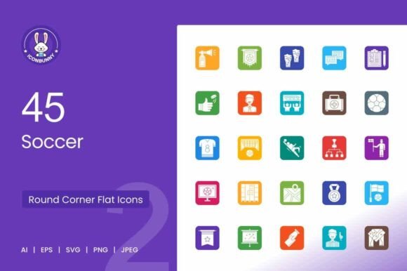 Soccer Filled Round Corner Icons: Visual Tools for Dynamic Sports Design